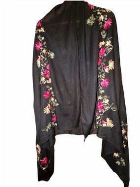Black Floral Embroidered Shawl